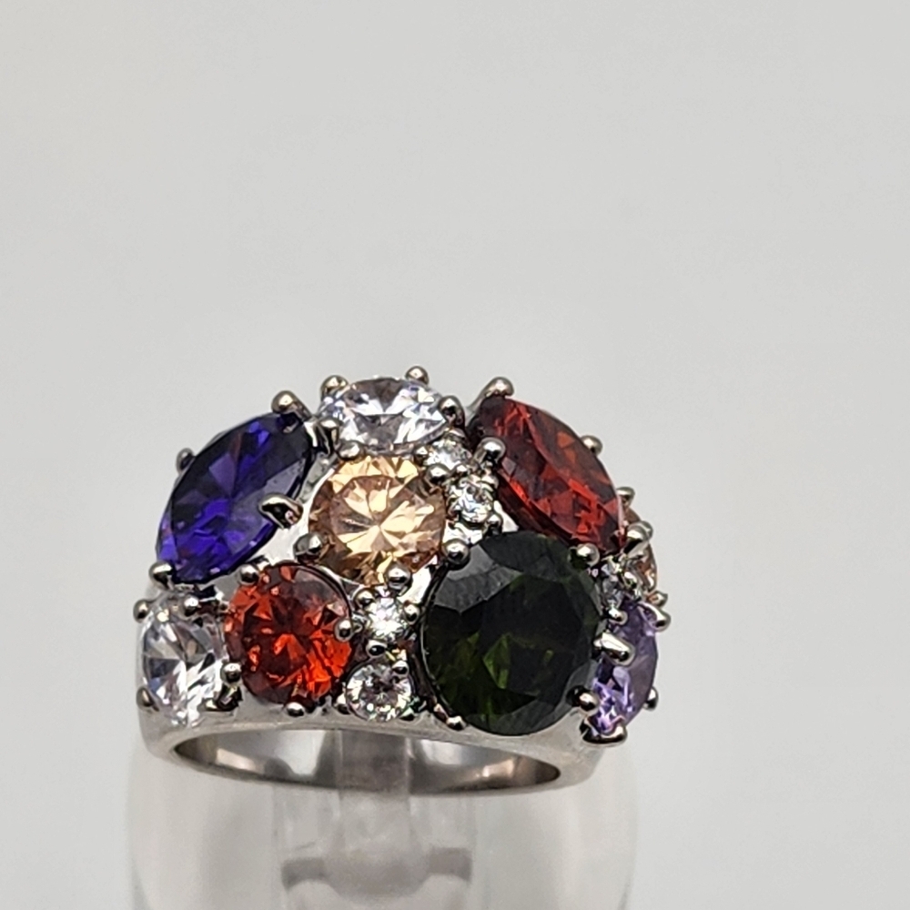Nataliya V Collister Silver Tone & Muticolored Rhinestone Ring (7)